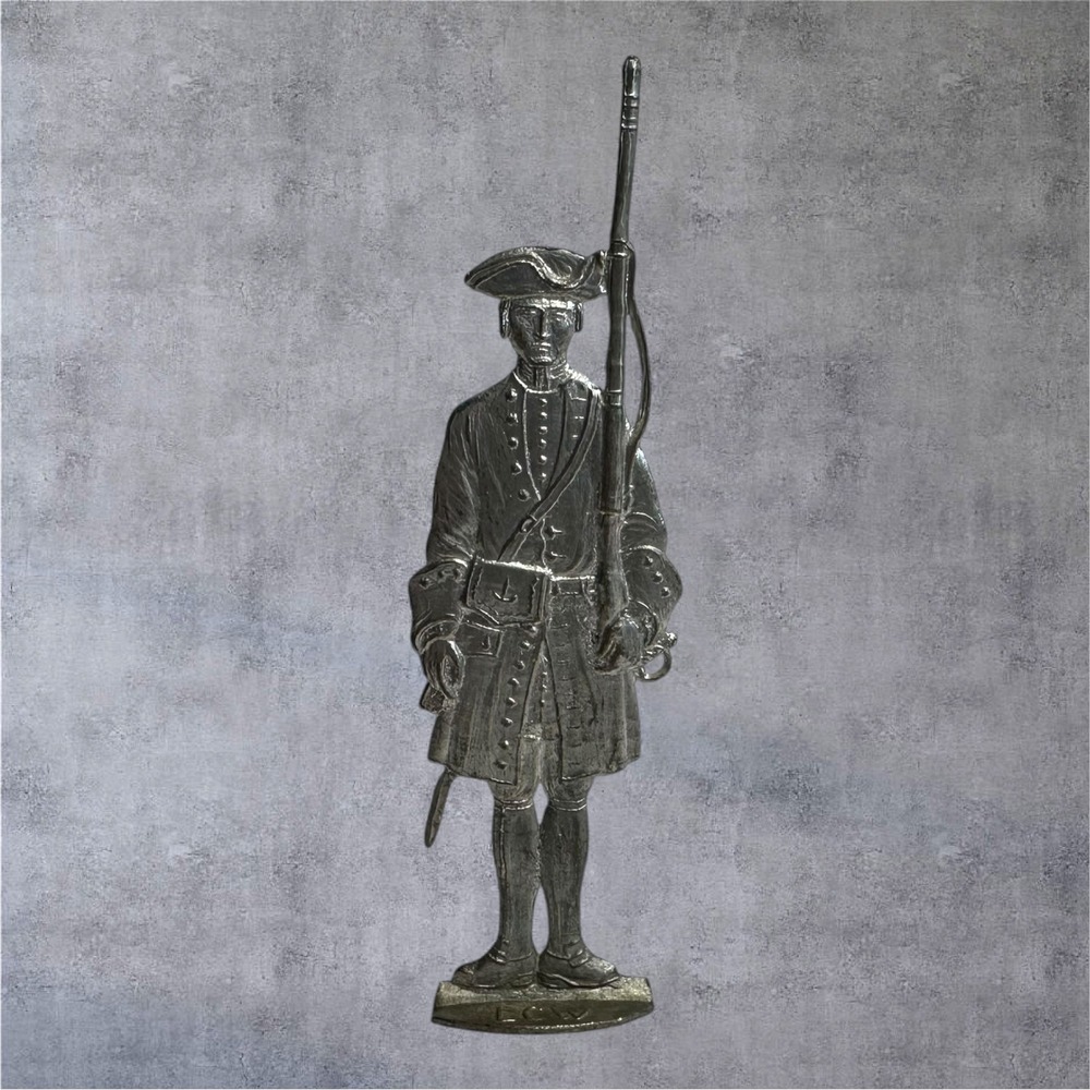 LCW Metal Soldier Figurine Silver Tone Revolutionary War Flat Toy